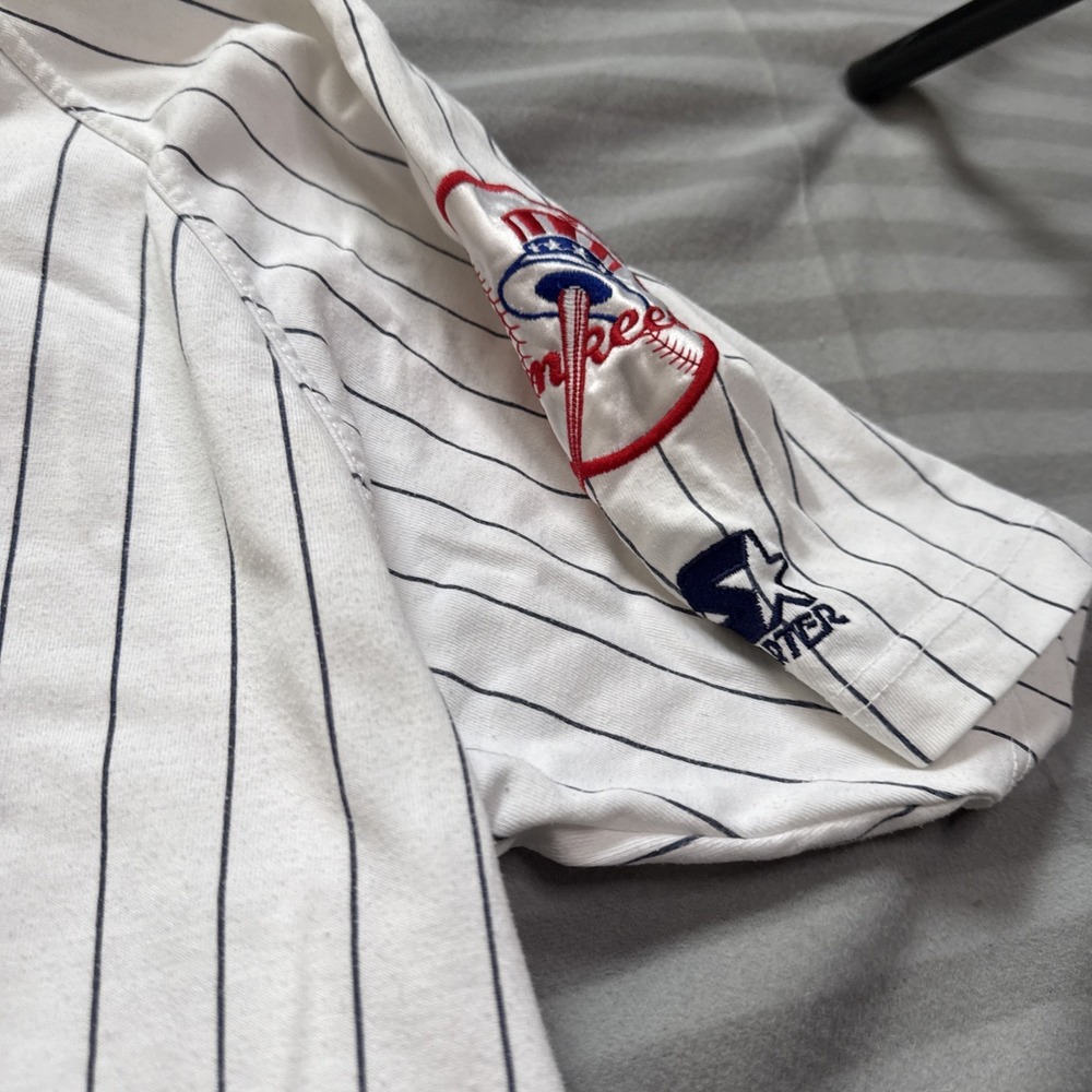 Vintage STARTER New York Yankees Pinstripe Baseball Jersey Mens XL Fair Con READ - Picture 3 of 16